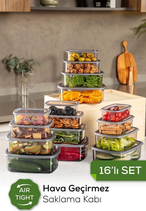 16lı Hava Geçirmez Saklama Kabı Seti Antrasit 4x(250-500-750-1200 ML)