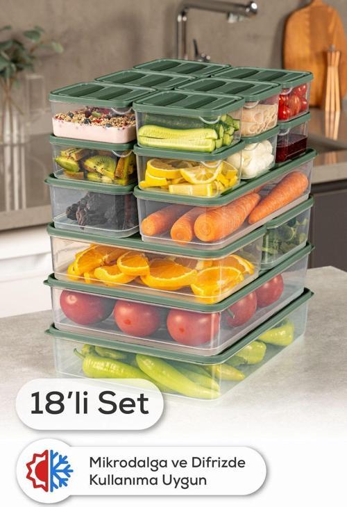 18li Buzdolabı Dondurucu Organizer Ve Saklama Kabı Yeşil 12x(350ML) 2x(1,65LT) 2x(1,75LT) 2x(3,5LT)