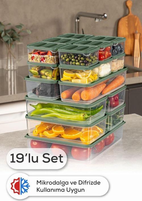 19lu Buzdolabı Dondurucu Organizer Ve Saklama Kabı Yeşil 12x(350ML) 4x(1,75LT) 2x(1,65LT) 1x(3,5LT)