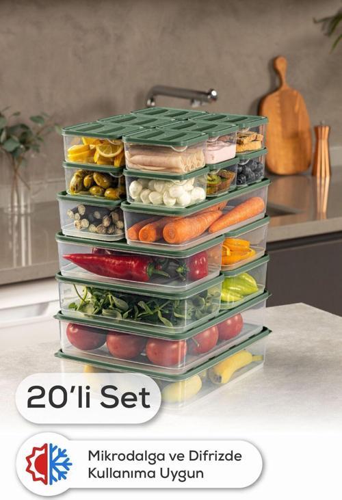 20li Buzdolabı Dondurucu Organizer Ve Saklama Kabı Yeşil 12x(350ML) 4x(1,75LT) 2x(1,65LT) 2x(3,5LT)