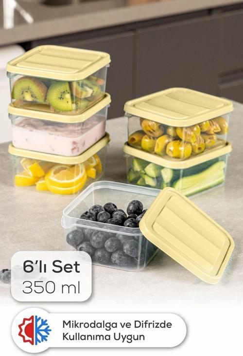6lı 350 ml Buzdolabı Dondurucu Organizer Mikrodalga ve Difrize Uygun Saklama Kabı Sarı