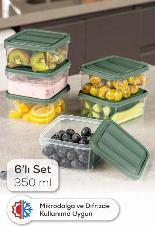 6lı 350 ml Buzdolabı Dondurucu Organizer Mikrodalga ve Difrize Uygun Saklama Kabı Yeşil