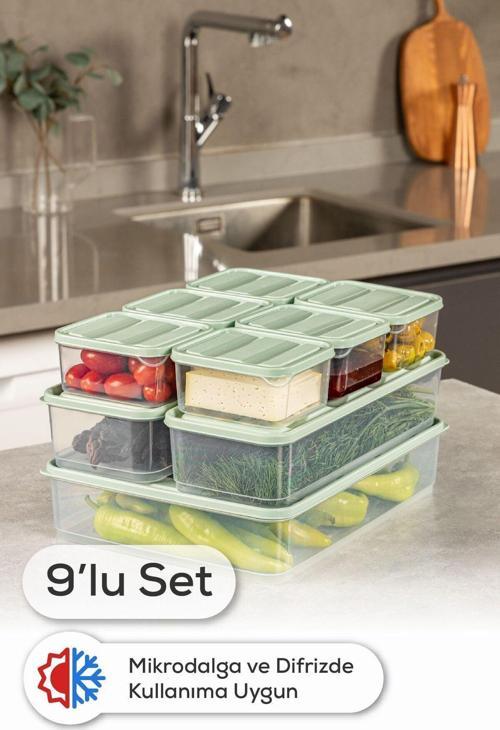 9lu Buzdolabı Dondurucu Organizer Ve Saklama Kabı Mint 6x(350ML) 2x(1,65LT) 1x(3,5LT)