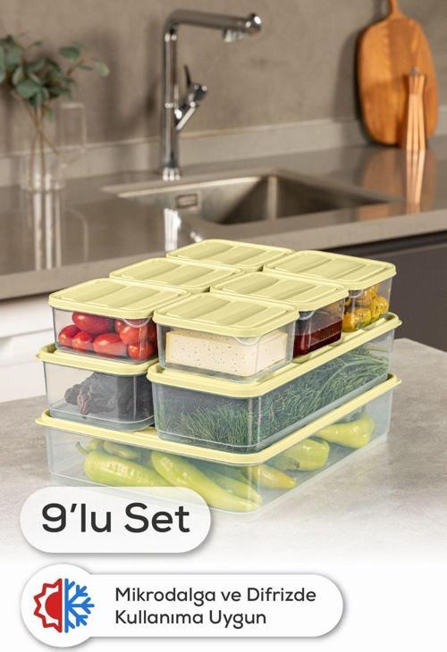 9lu Buzdolabı Dondurucu Organizer Ve Saklama Kabı Sarı 6x(350ML) 2x(1,65LT) 1x(3,5LT)