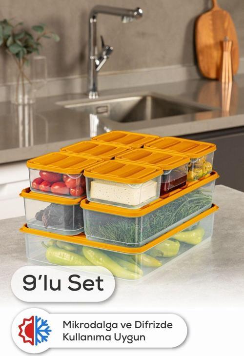 9lu Buzdolabı Dondurucu Organizer Ve Saklama Kabı Turuncu 6x(350ML) 2x(1,65LT) 1x(3,5LT)
