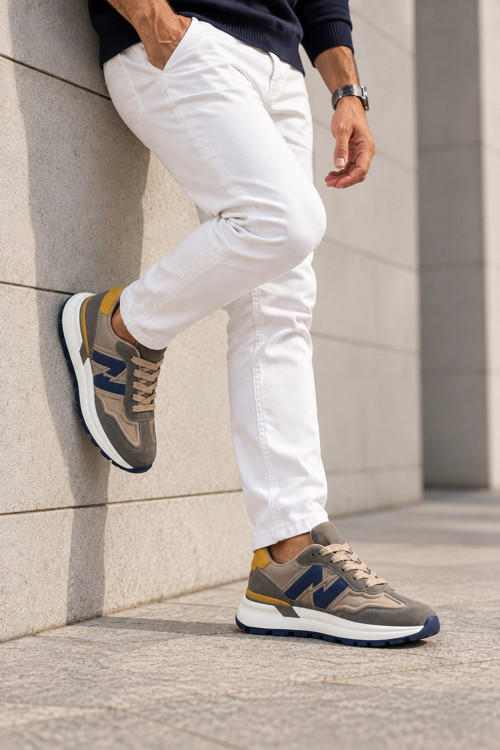 Sandria Kahve Deri ve Süet Detaylı Kalın Tabanlı Erkek Sneakers Ayakkabı