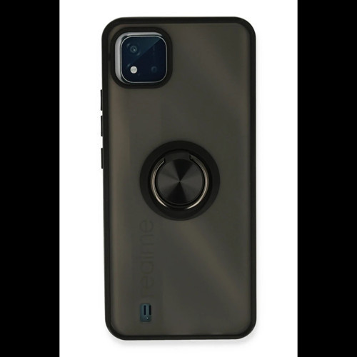 Realme C11 2021 Kılıf Montreal Yüzüklü Silikon Kapak - Siyah
