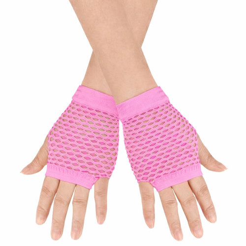 80 ler 90 lar Retro Neon Pembe File Parmaksız Kısa Eldiven 11 Cm