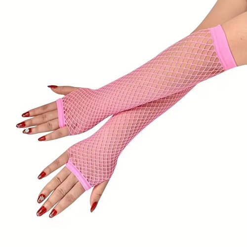 80’ler 90’lar Retro Neon Pembe File Parmaksız Eldiven 26 Cm Bx40