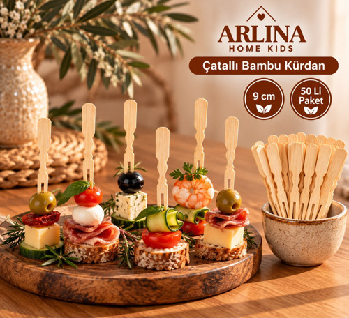 9 CM Bambu Çatallı Sunum Kürdanı 100'Lü Paket