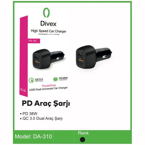 43W Type-C + USB QC 3.0 Araç Şarj Cihazı DA-310