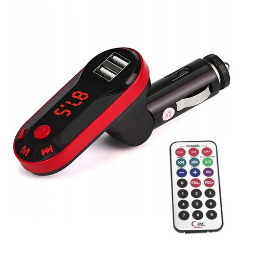 Kumandalı Çakmaklık Girişli Araç Fm Transmitter Bluetooth 2xUSB - SD Kart Kırmızı DT-600