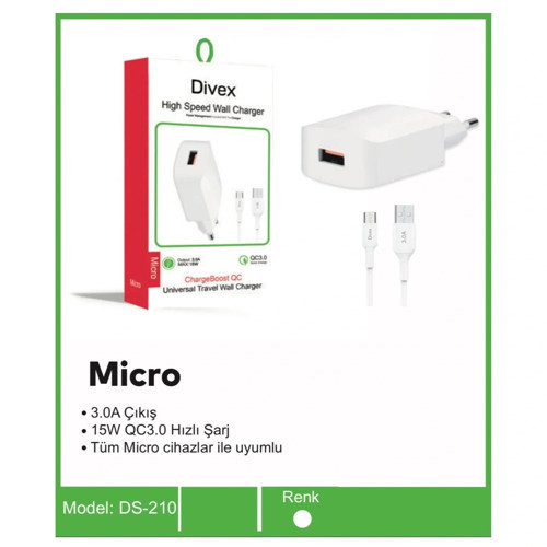 QC3.0 Micro USB 3.0A 15W Hızlı Şarj Aleti DS-210
