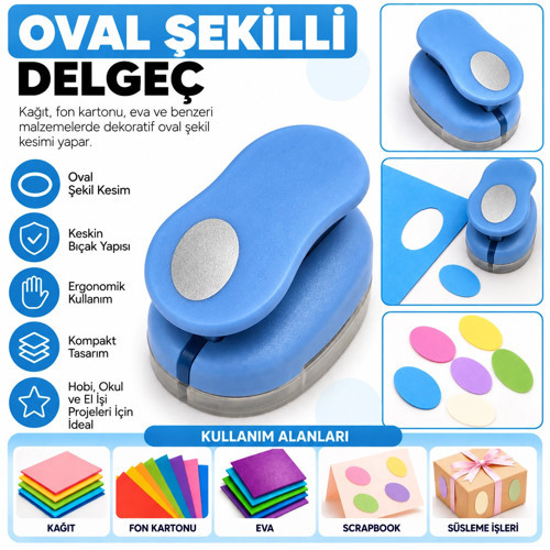 Oval Şekilli Orta Boy Şekilli Delgeç | Kağıt Fon Kartonu Eva Delgeç | Scrapbook Hobi Delgeci