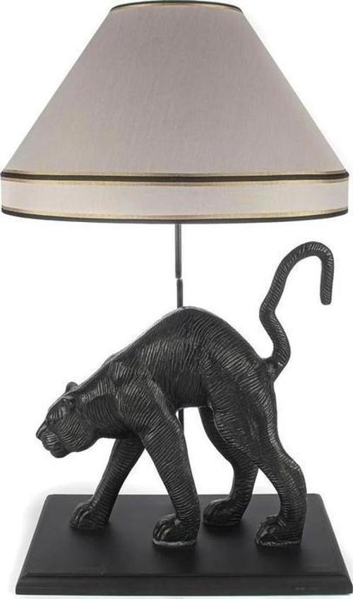 Krem Şapkalı Leopar Gold Abajur 48x48x78cm