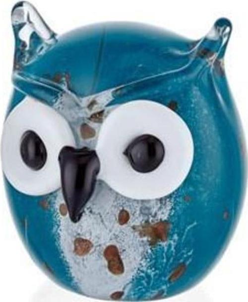 Owl Blue Glass Decor 8x8x10 Cm