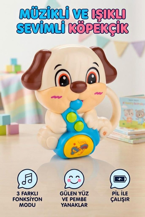 Montessori Eğlenceli Köpek Düğmeli Işıklı Müzikli 3 Modlu 12 Cm Eğitici Ve Öğretici Bebek Oyuncağı
