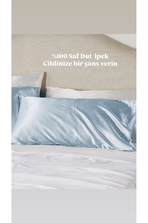 Ipek 22 momme Italyan Dut Ipeği Saf Ipek Yastık Kılıfı Tekli Silk Pillowcase Açık Mavi