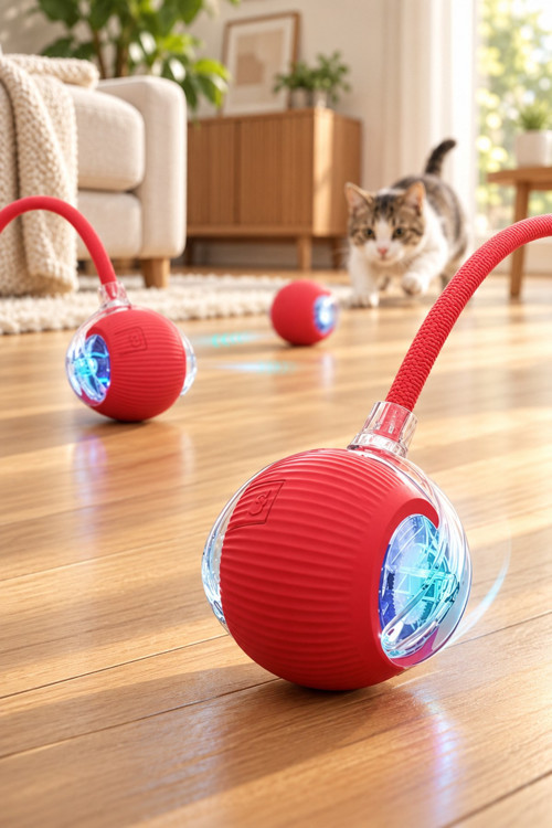 Akıllı Kedi Oyuncağı, Usb Şarjlı, Led Işıklı, 3 Modlu, Otomatik Yuvarlanan Top