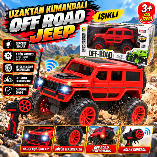 Uzaktan Kumandalı Işıklı Off Road Jeep 4 Yön Kontrollü Büyük Tekerlekli RC Araç