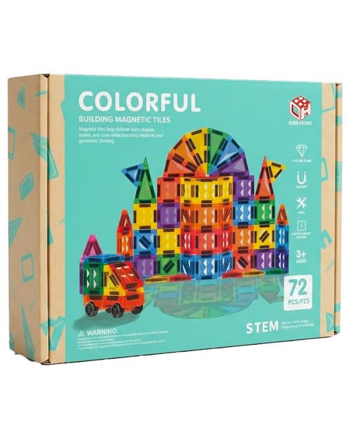 KZL Kids Home Renkli Manyetik Yapı Blokları ve Araç Seti 72 Parça 188M110