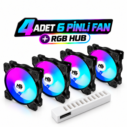 Orion 4 Adet Forward (Düz) RGB 6 Pin 120mm Siyah Fan + RGB Hub Set