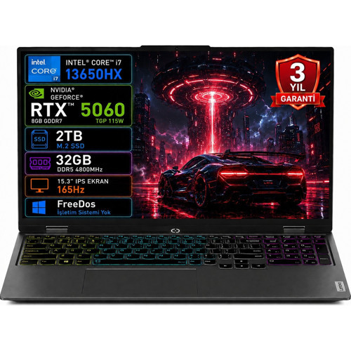 Loq 15IPH11 83SL001ATR-03 Intel Core Ultra 7-356H 32GB 2tb SSD RTX5060 8gb Tgp 115W 15.3" IPS 165Hz Freedos Taşınabilir