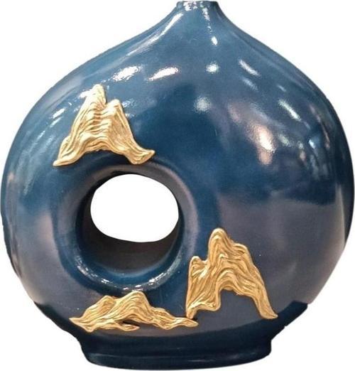 Gold Dalgalı Mavi Vazo 27x11x28 cm