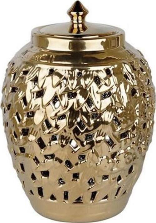 Gold Dantel Kapaklı Vazo 30 cm