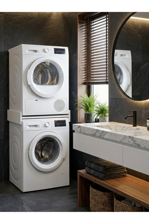 Modern Çamaşır ve Kurutma Makinesi Dolabı Üst Üste Koyma Standı Banyo Düzenleyici