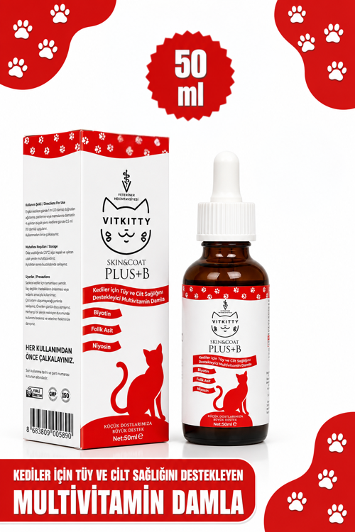 Kediler İçin Tüy Dökümü Önleyici, Tüyleri Besleyen Cilt Ve Tüy Sağlığı Damlası Plus B 50 ml