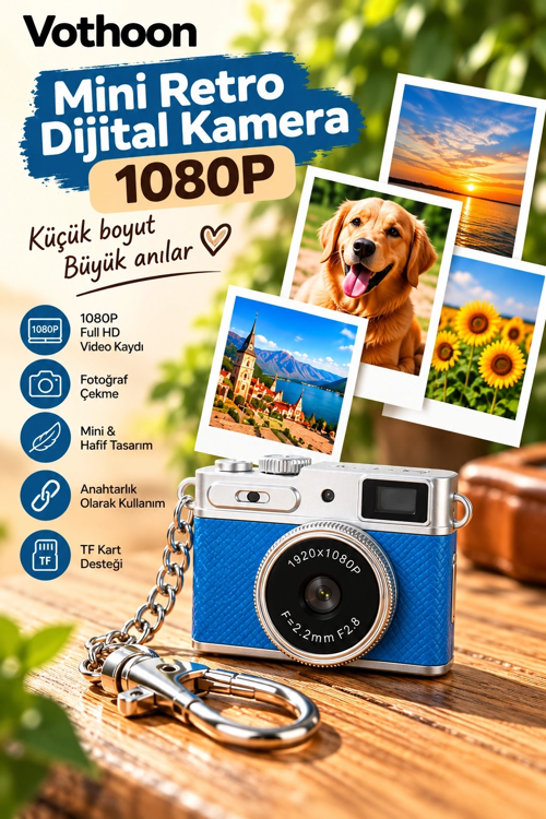 zeyta12 Mini Retro Dijital Kamera 1080p Full Hd Fotoğraf & Video Çekimi Lcd Ekran Mini Kamera Tf K