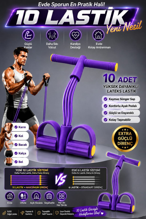 10 Lastikli Spor Aleti Body Trimmer Pilates Direnç Lastiği Karın Kol Bacak ve Tüm Vücut Çalıştırıcı Pedallı Fitness Spor Aleti yeni nesil