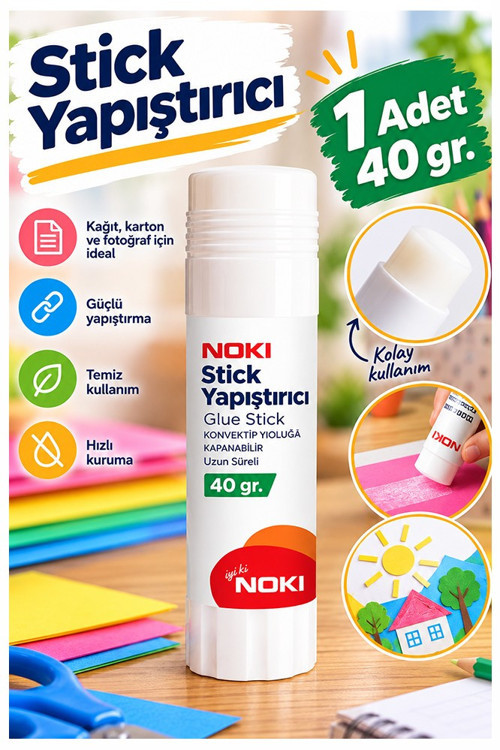 Glue Stick Yapıştırıcı Katı Yapıştırıcı 40 Gr Ruj Yapıştırıcı 1 Adet Noki Büyük Boy Okul Yapıştırıcısı Zararsız Büro