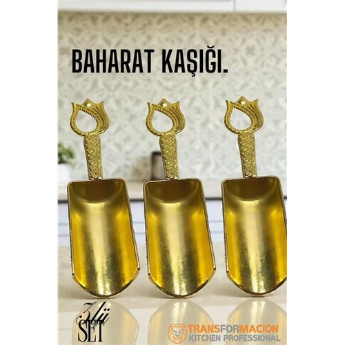 3'lü Lüks Gold Zamak Ölçü ve Baharat Kaşığı Seti - Özel Tasarım 721956