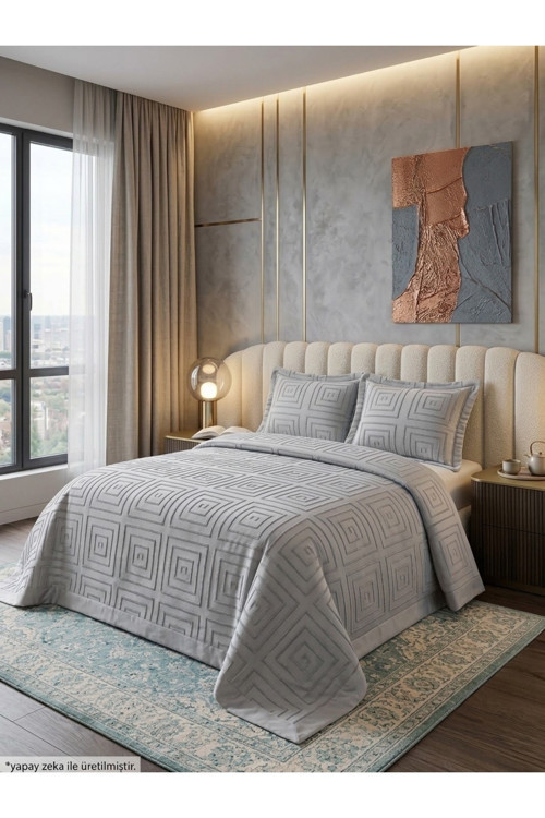 Premium Kabartma Dokulu Royal Model Çift Kişilik Yatak Örtüsü – 2 Adet Yastık Kılıfı Dahil 250 x 260