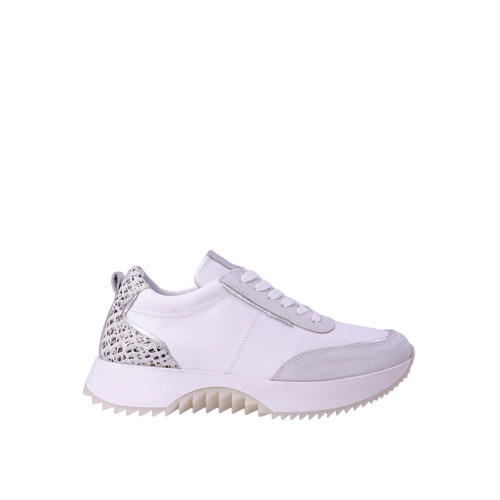 Kadın Hakiki Deri Leopar Detaylı Kalın Tabanlı Sneaker Yürüyüş Ayakkabısı Beyaz HB261040