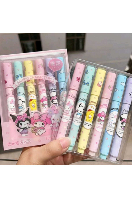 6 Adet Sanrio Neon Fosforlu Kalem Seti