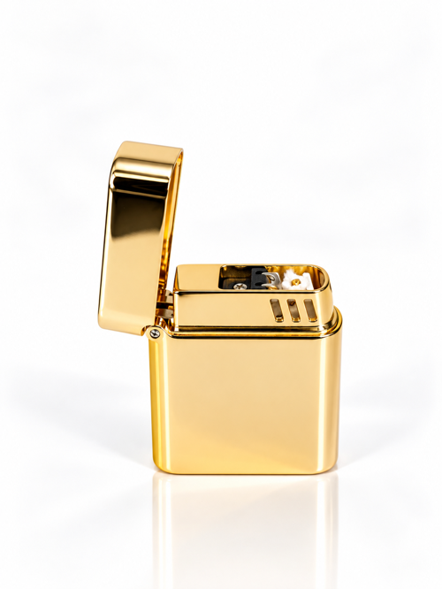 Ses Komutlu USB Şarjlı Benzinli Metal Çakmak Gold Gümüş Premium Desenli Model