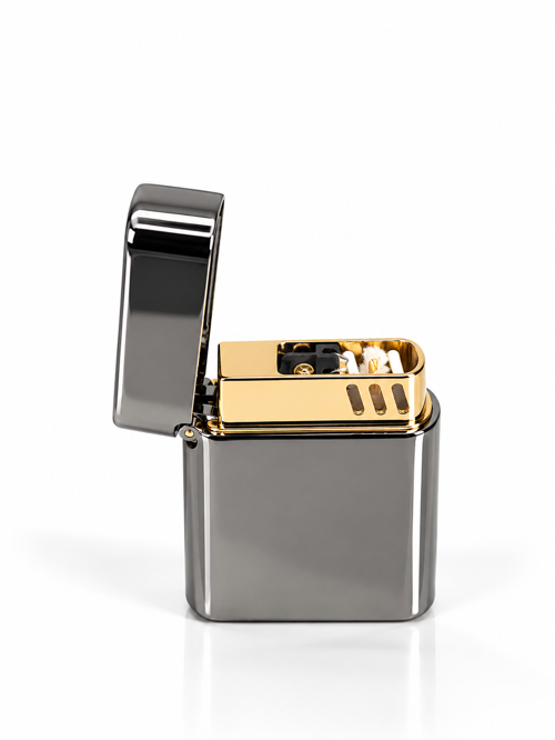 Ses Komutlu USB Şarjlı Benzinli Metal Çakmak Gold Gümüş Premium Desenli Model
