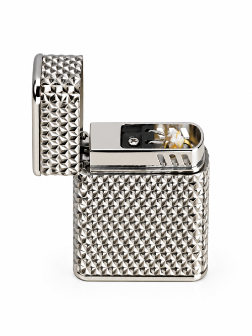 Ses Komutlu USB Şarjlı Benzinli Metal Çakmak Gold Gümüş Premium Desenli Model