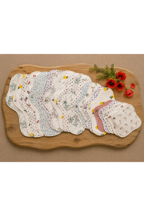 Yıkanabilir Doğal Kadın Pedi 20'Li Karışık %100 Pamuk (5S+5M+5L+5Xl)