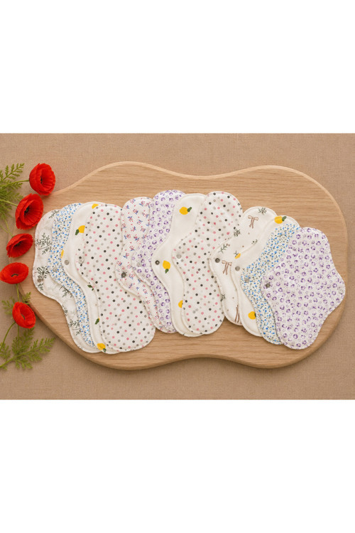 Yıkanabilir Doğal Kadın Pedi 12'Li Karışık %100 Pamuk (4M+4L+4Xl)
