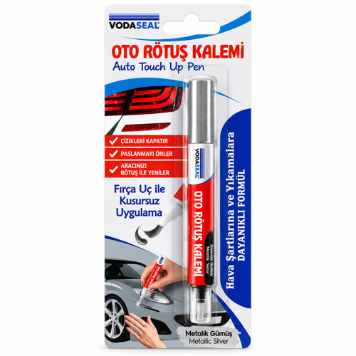 12 ADET METALİK GÜMÜŞ OTO RÖTUŞ KALEM FIRÇA UÇ 5ML (5680)