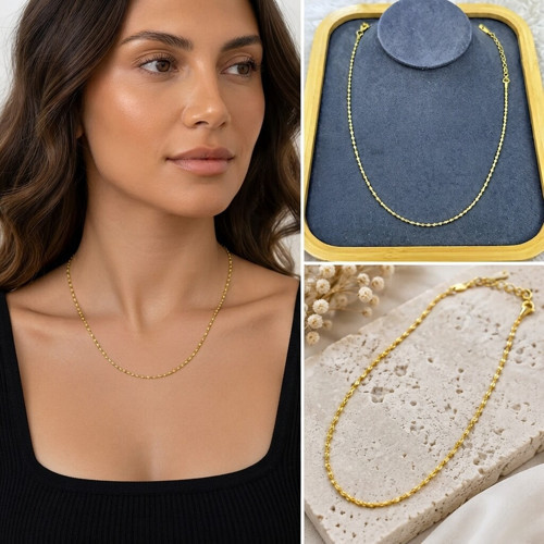 💎 Premium Parlak ve Şık Gold Renk İnce Detaylı Zincir 316L Çelik Kadın Kolye (45 cm)