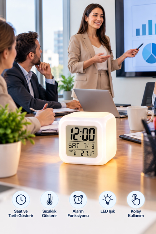 zeyta12 Ev Ve Ofis Kullanımına Uygun Küp Saat Led Işıklı Dijital Alarmlı zeytan45