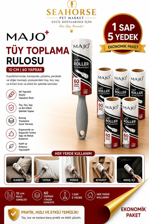 Tüy Toplama Rulosu Ekonomik Paket (1 Sap + 5 Yedek Rulo)