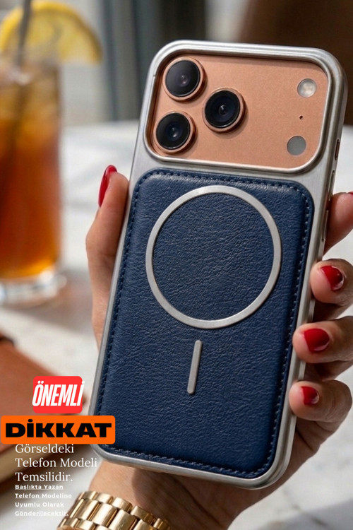 iPhone 13/14 MagSafe Özellikli Arkası Deri Metalik Kenarlı Yumuşak Silikon Telefon Kılıfı