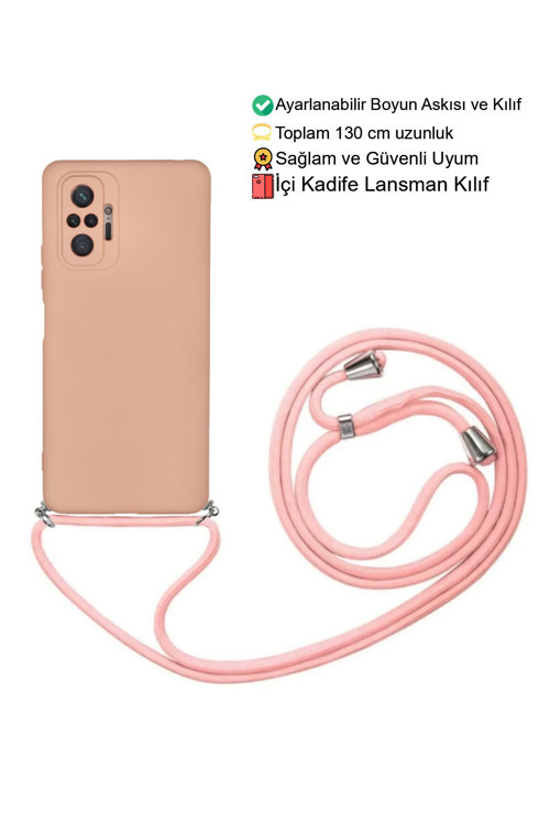 Xiaomi Redmi Note 10 PRO Telefon Kılıfı - Boyun Askılı Lansman İçi Kadife Yumuşak Silikon