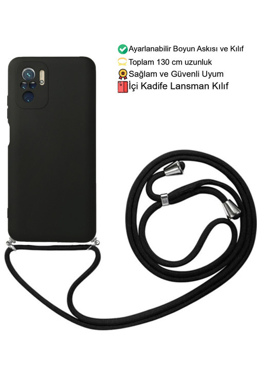 Xiaomi Redmi Note 10 / 10S Telefon Kılıfı - Boyun Askılı Lansman İçi Kadife Yumuşak Silikon